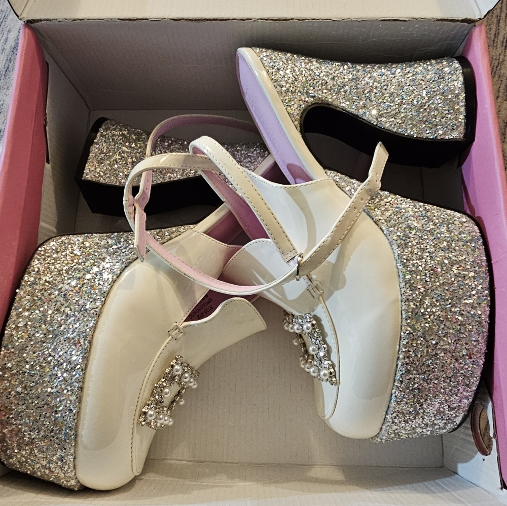 Sugar Thrillz Royal Toast Glitter Platform Loafers